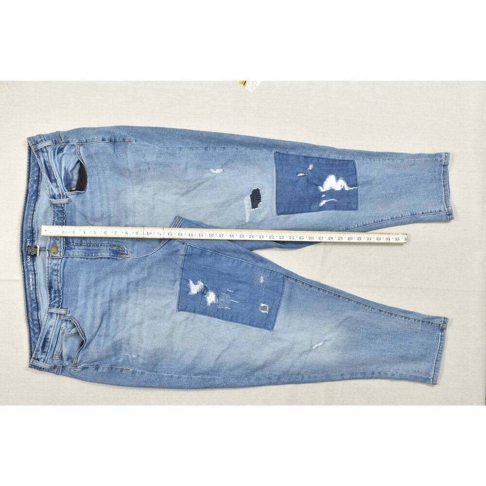Lane Bryant Boyfriend Jeans Size 28 Distressed Patchwork Blue Denim Stretch - Picture 2 of 8